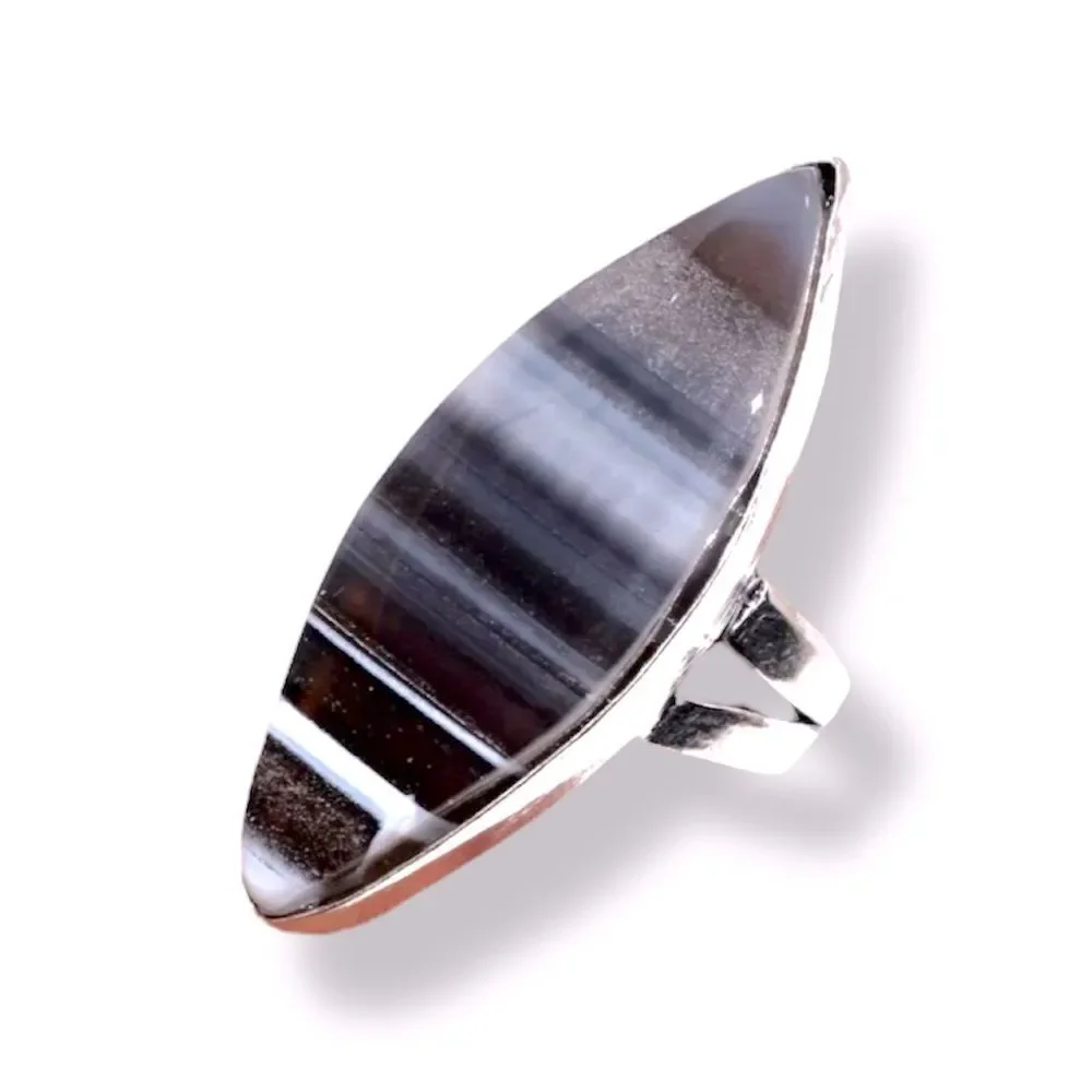 NEW 925 Sterling Silver Owyhee Opal Striped Gemstone Statement Ring Size 8.75